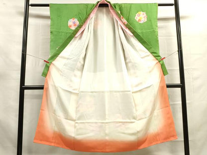 平和屋着物[]七五三　女の子　７歳　祝着　四つ身　つけ帯セット　花丸文　暈し染め　逸品　DAAR1466jm