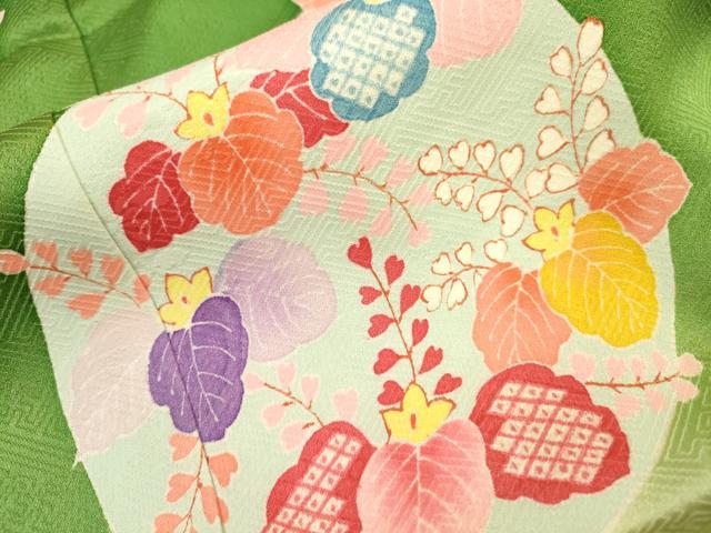 平和屋着物[]七五三　女の子　７歳　祝着　四つ身　つけ帯セット　花丸文　暈し染め　逸品　DAAR1466jm