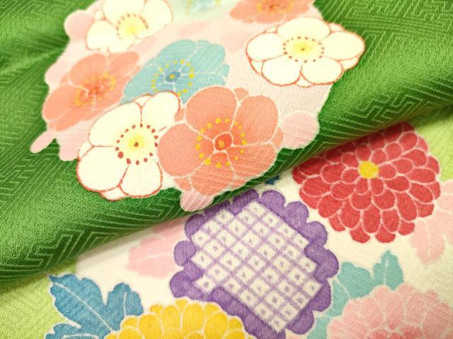 平和屋着物[]七五三　女の子　７歳　祝着　四つ身　つけ帯セット　花丸文　暈し染め　逸品　DAAR1466jm