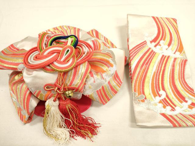 平和屋着物[]七五三　女の子　７歳　祝着　四つ身　つけ帯セット　花丸文　暈し染め　逸品　DAAR1466jm