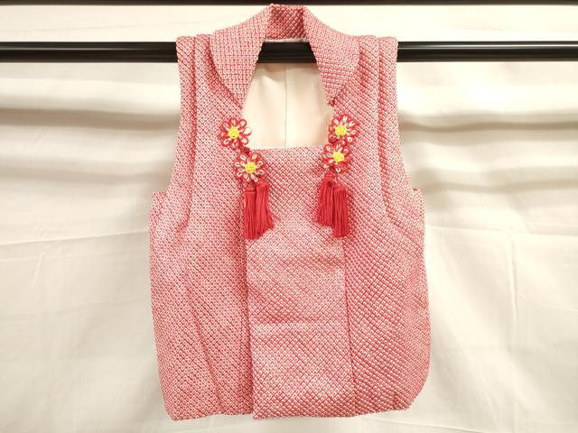 平和屋着物[]七五三　女の子　３歳　祝着　三つ身　長襦袢(半衿刺繍)・被布セット　駒刺繍　鞠花文　金彩　逸品　DAAR1468jm