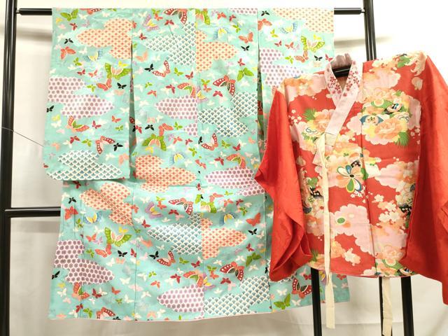 平和屋着物[]七五三　女の子　７歳　祝着　四つ身　長襦袢(半衿刺繍)セット　舞蝶文　金彩　逸品　DAAR1483jm