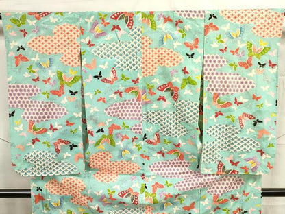 平和屋着物[]七五三　女の子　７歳　祝着　四つ身　長襦袢(半衿刺繍)セット　舞蝶文　金彩　逸品　DAAR1483jm