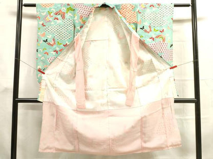 平和屋着物[]七五三　女の子　７歳　祝着　四つ身　長襦袢(半衿刺繍)セット　舞蝶文　金彩　逸品　DAAR1483jm