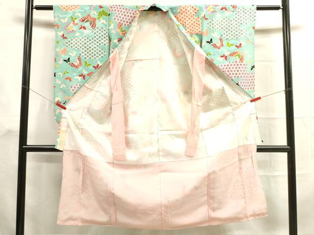 平和屋着物[]七五三　女の子　７歳　祝着　四つ身　長襦袢(半衿刺繍)セット　舞蝶文　金彩　逸品　DAAR1483jm