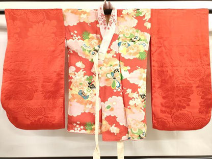 平和屋着物[]七五三　女の子　７歳　祝着　四つ身　長襦袢(半衿刺繍)セット　舞蝶文　金彩　逸品　DAAR1483jm