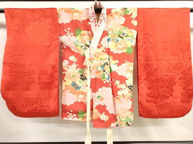 平和屋着物[]七五三　女の子　７歳　祝着　四つ身　長襦袢(半衿刺繍)セット　舞蝶文　金彩　逸品　DAAR1483jm