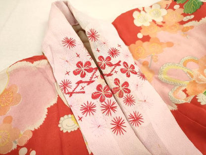 平和屋着物[]七五三　女の子　７歳　祝着　四つ身　長襦袢(半衿刺繍)セット　舞蝶文　金彩　逸品　DAAR1483jm