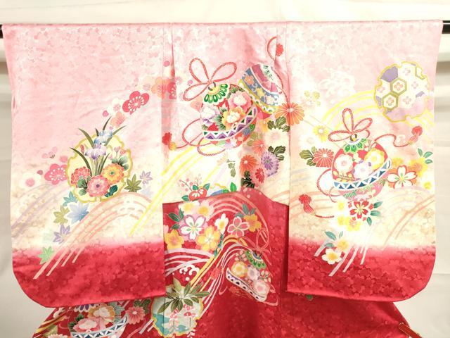 平和屋着物[]七五三　女の子　３歳　祝着　三つ身　被布セット　鈴花文　暈し染め　金彩　逸品　DAAR1493jm
