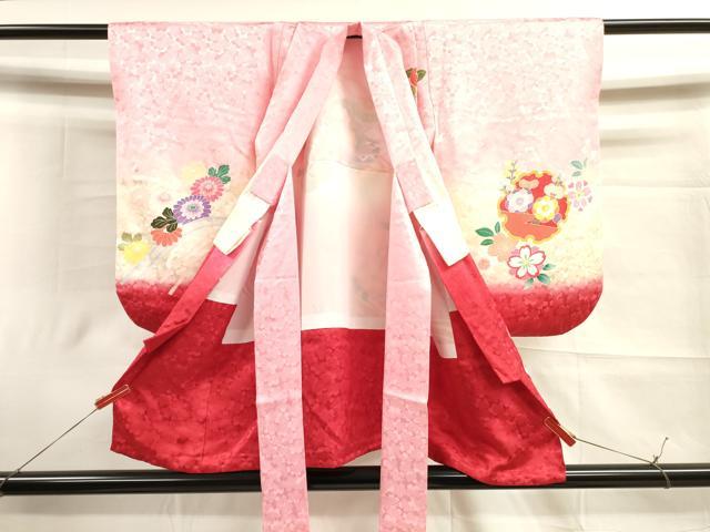 平和屋着物[]七五三　女の子　３歳　祝着　三つ身　被布セット　鈴花文　暈し染め　金彩　逸品　DAAR1493jm