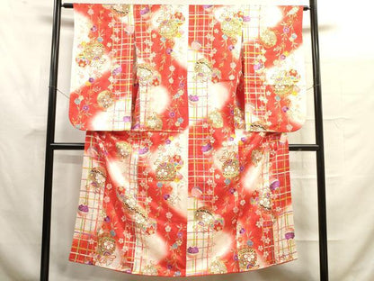 平和屋着物∵女の子　十三参り　子供　鈴花文　暈し染め　金彩　逸品　DAAR1496jm