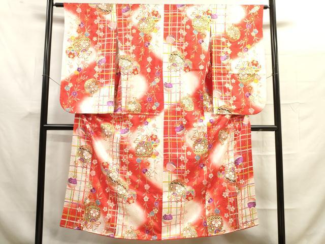 平和屋着物∵女の子　十三参り　子供　鈴花文　暈し染め　金彩　逸品　DAAR1496jm