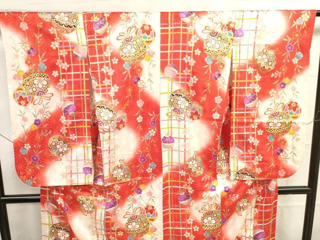 平和屋着物∵女の子　十三参り　子供　鈴花文　暈し染め　金彩　逸品　DAAR1496jm