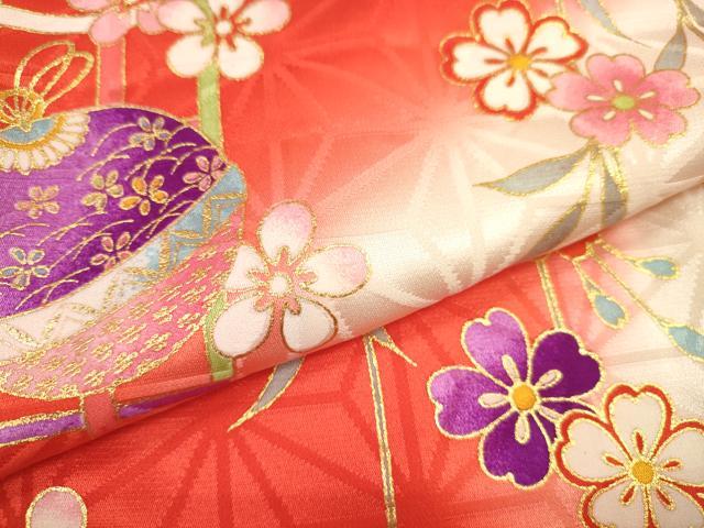 平和屋着物∵女の子　十三参り　子供　鈴花文　暈し染め　金彩　逸品　DAAR1496jm