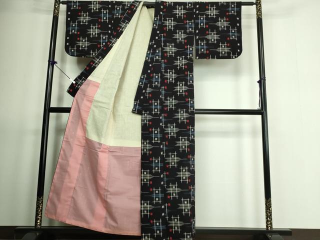 平和屋着物●久留米絣　単衣　綿　矢絣　正絹　逸品　DAAR1735qp