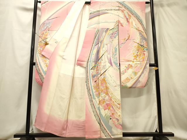 平和屋着物□豪華振袖 駒刺繍 几帳吉祥花文 暈し染め 金銀