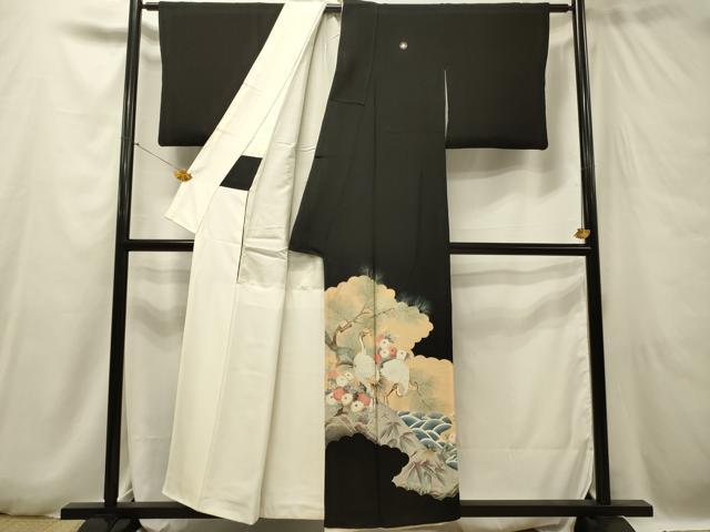 平和屋着物■豪華黒留袖　駒刺繍　群鶴花松文　正絹　逸品　DAAR3238zy