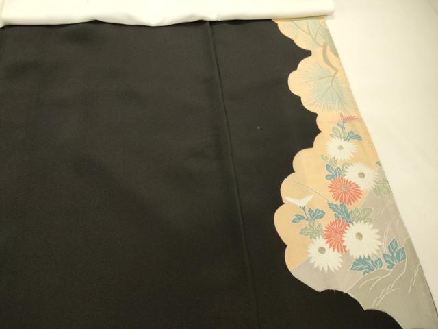 平和屋着物■豪華黒留袖　駒刺繍　群鶴花松文　正絹　逸品　DAAR3238zy