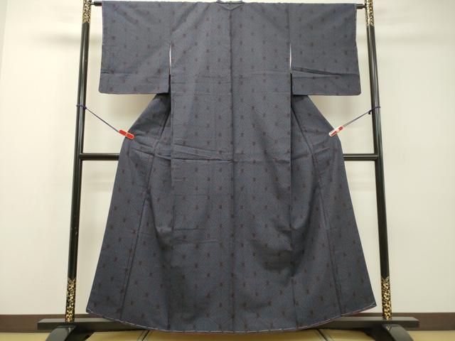 平和屋着物●上質な紬 麻の葉文様  正絹 逸品 未使用 DAAR4293tw