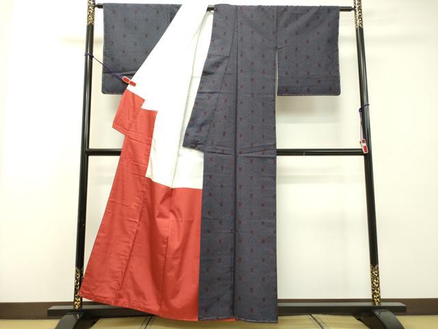 平和屋着物●上質な紬 麻の葉文様  正絹 逸品 未使用 DAAR4293tw