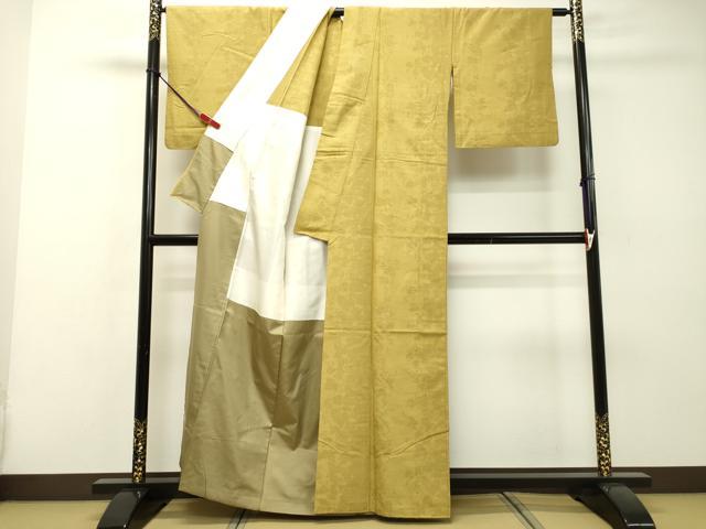 平和屋着物●本場真綿絢結城紬織　80山亀甲　蔦の葉文　背抜き仕立て　認定証付き　正絹　逸品　DAAR4300tw