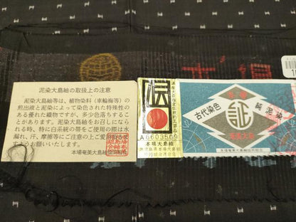 平和屋着物●本場大島紬　古代染色純泥染　奄美絣　川口織物謹製　証紙付き　正絹　逸品　DAAR4301tw
