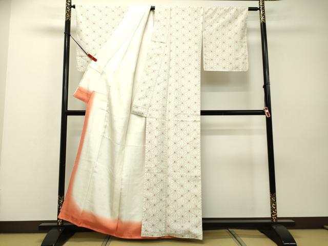 平和屋着物●上質な紬 麻の葉文様 正絹 逸品 DAAR4306tw