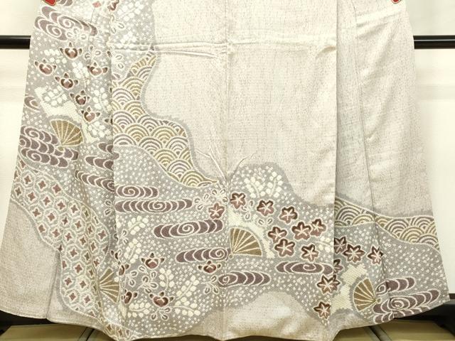 平和屋着物●訪問着　総絞り　扇面草花文　正絹　逸品　DAAR4313tw