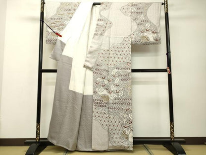 平和屋着物●訪問着　総絞り　扇面草花文　正絹　逸品　DAAR4313tw