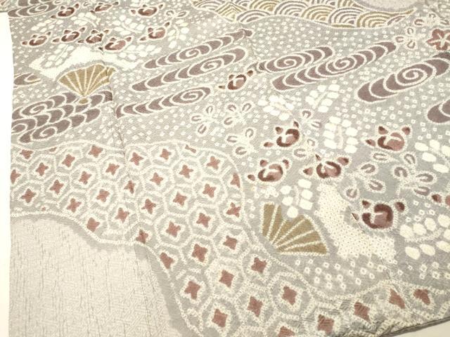 平和屋着物●訪問着　総絞り　扇面草花文　正絹　逸品　DAAR4313tw