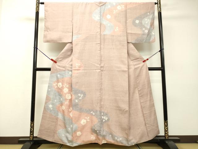 平和屋着物●訪問着 紬地 絞り 流水花文 正絹 逸品 DAAR4326tw