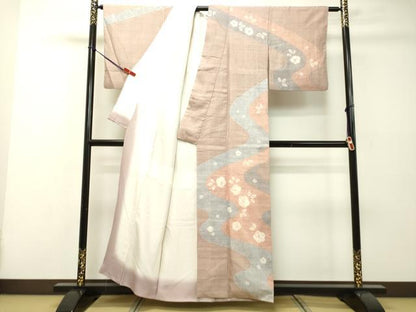 平和屋着物●訪問着 紬地 絞り 流水花文 正絹 逸品 DAAR4326tw