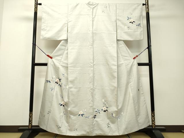 平和屋着物●訪問着 友禅 作家物 紬地 枝花文 正絹 逸品 DAAR4327tw