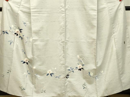 平和屋着物●訪問着 友禅 作家物 紬地 枝花文 正絹 逸品 DAAR4327tw