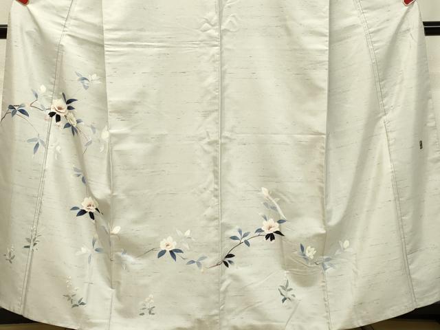 平和屋着物●訪問着 友禅 作家物 紬地 枝花文 正絹 逸品 DAAR4327tw