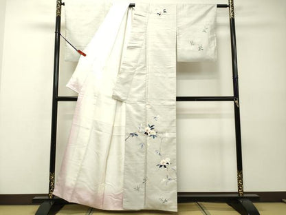 平和屋着物●訪問着 友禅 作家物 紬地 枝花文 正絹 逸品 DAAR4327tw