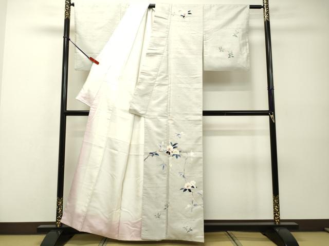 平和屋着物●訪問着 友禅 作家物 紬地 枝花文 正絹 逸品 DAAR4327tw