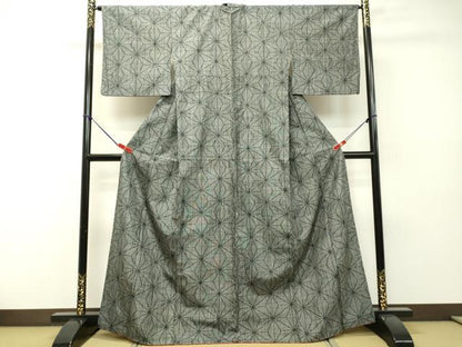 平和屋着物●上質な紬 麻の葉文様 正絹 逸品 DAAR4338tw
