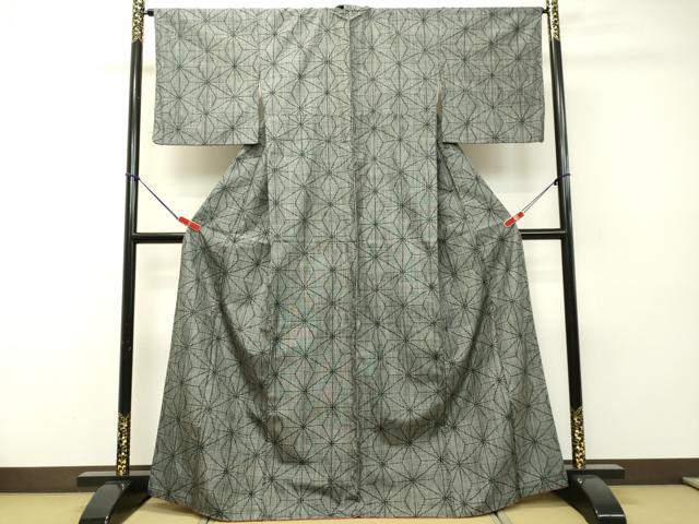 平和屋着物●上質な紬 麻の葉文様 正絹 逸品 DAAR4338tw