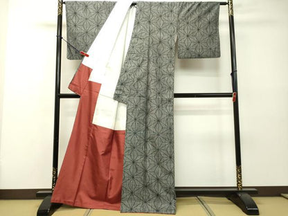 平和屋着物●上質な紬 麻の葉文様 正絹 逸品 DAAR4338tw