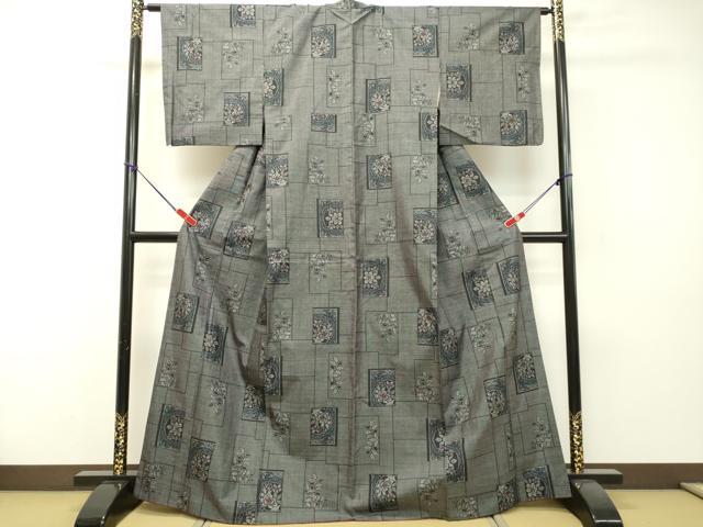 平和屋着物●本場大島紬　7マルキ　色紙重ね草花文　正絹　逸品　DAAR4355tw