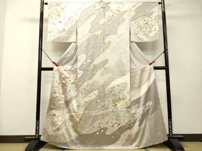 平和屋着物●訪問着 絞り 流水鴛鴦草花文 金彩 正絹 逸品 DAAR4362tw