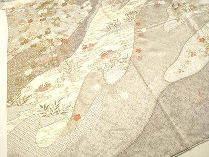 平和屋着物●訪問着 絞り 流水鴛鴦草花文 金彩 正絹 逸品 DAAR4362tw