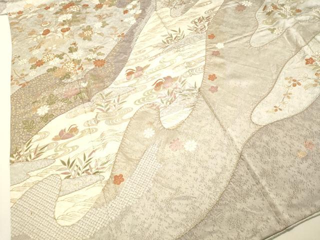 平和屋着物●訪問着 絞り 流水鴛鴦草花文 金彩 正絹 逸品 DAAR4362tw