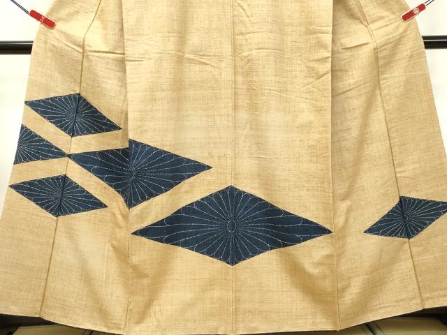 平和屋着物●色留訪問着 紬地 刺し子 切嵌 花菱文 正絹 逸品 DAAR4393tw