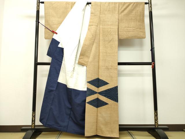 平和屋着物●色留訪問着 紬地 刺し子 切嵌 花菱文 正絹 逸品 DAAR4393tw