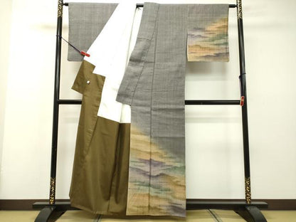平和屋着物●訪問着 紬地 霞文 暈し染め 正絹 逸品 DAAR4413tw