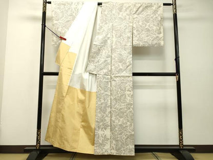 平和屋着物●本場大島紬　白大島　7マルキ　草葉文　正絹　逸品　DAAR4421tw