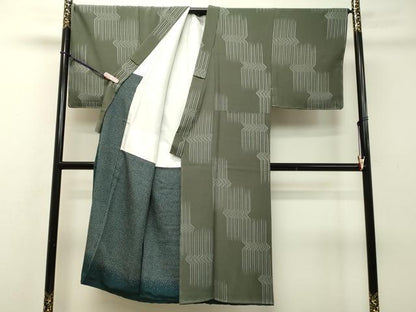 平和屋着物●男性　小紋　幾何学文様　正絹　逸品　未使用　DAAR4436tw