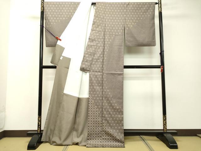 平和屋着物●訪問着 花織 麻の葉文様 格子 京都きもの友禅扱い 正絹 逸品 DAAR4446tw